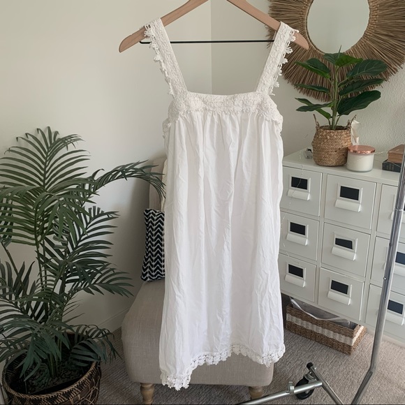 Shabby Chic Boho White Crochet Lace Trim Cotton Trapeze Shift Dress Medium - Picture 5 of 11